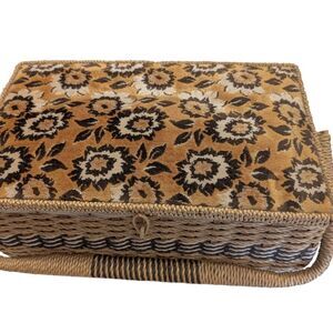 Vintage Floral Woven & Velvet Sewing Basket with Handle